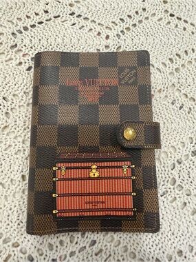 Louis Vuitton Damier Ebene Trunks and Locks Orange Agenda Planner Wallet PM